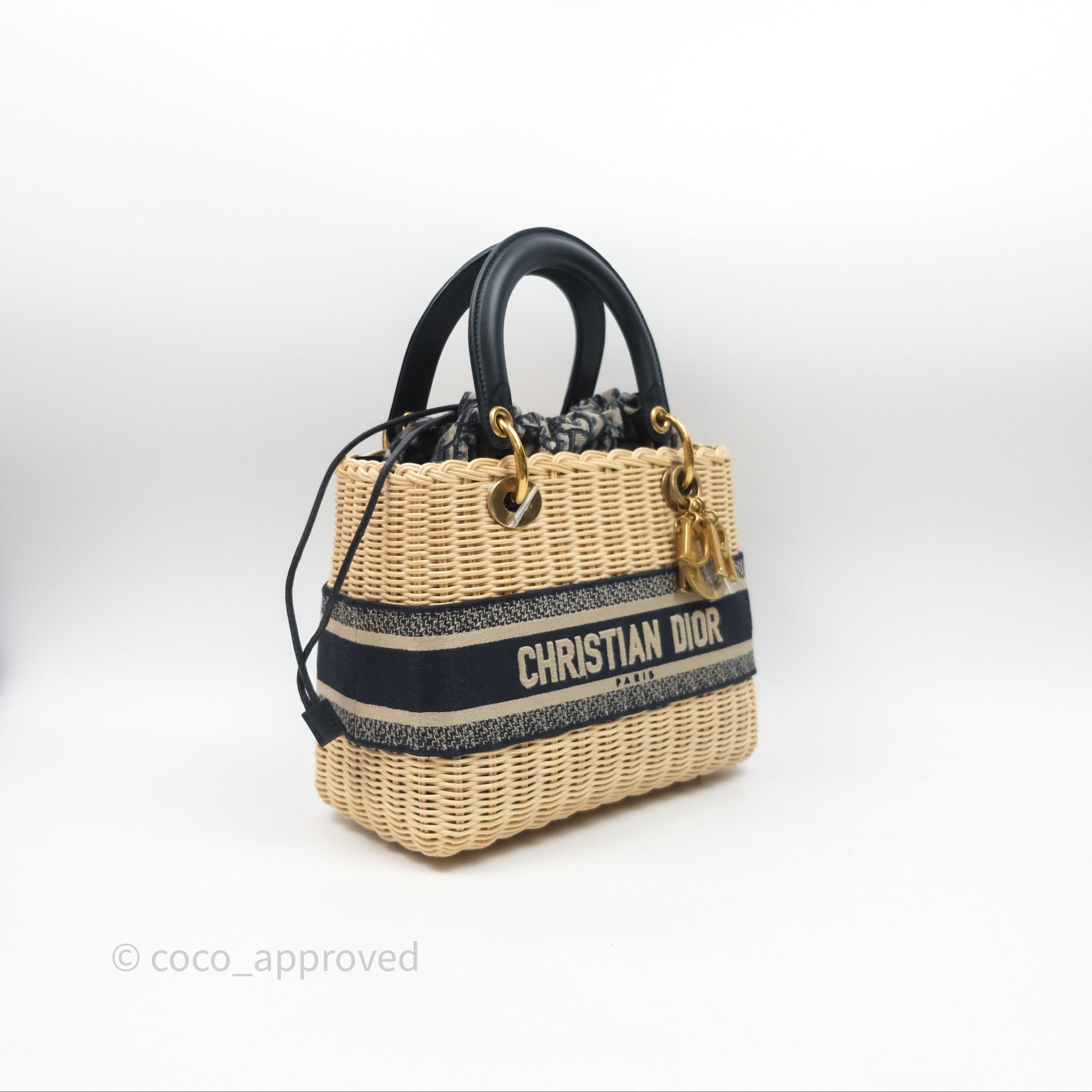 Christian Dior Medium Lady Dior Natural Rattan and Blue Dior