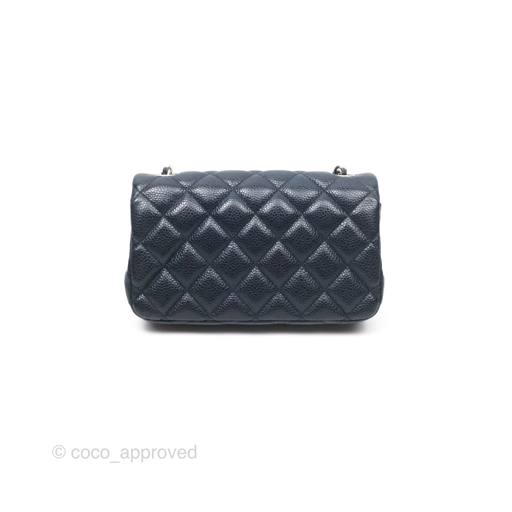 Chanel Quilted Extra Mini Rectangular Flap Dark Navy Caviar Silver Hardware