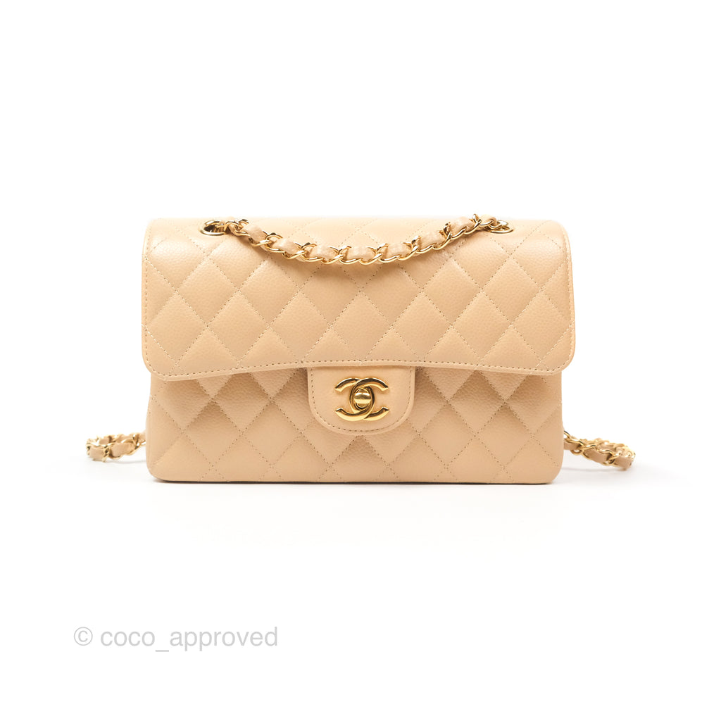 Chanel Classic Small S/M Quilted Flap Beige Caviar Gold Hardware