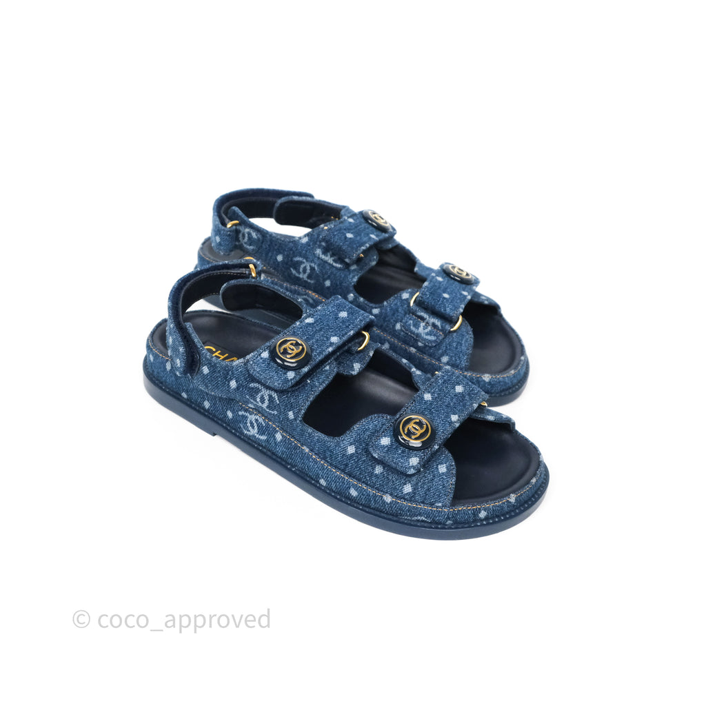 Chanel CC Dots Dad Sandals Denim Blue 23P Size 38