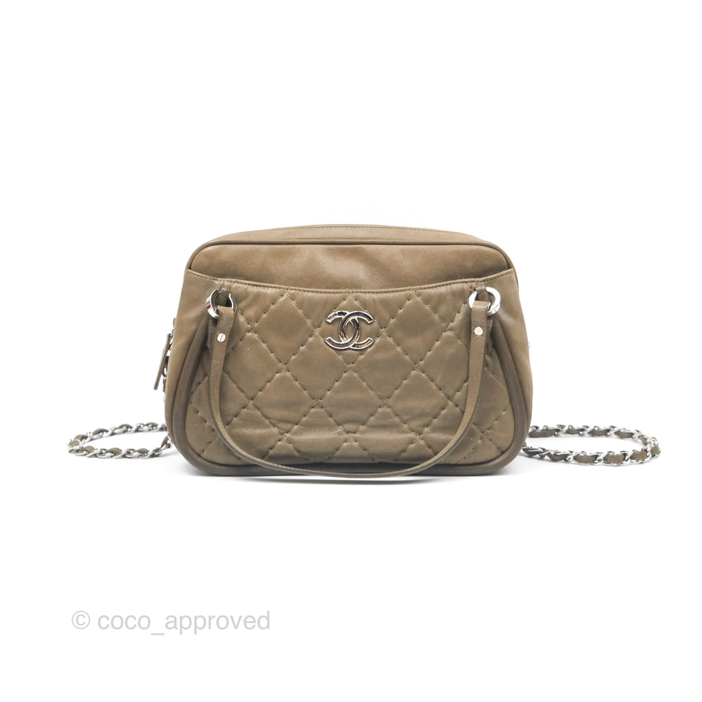 Chanel Quilted Camera Case Bag  Iridescent Taupe Calfskin Silver Hardware