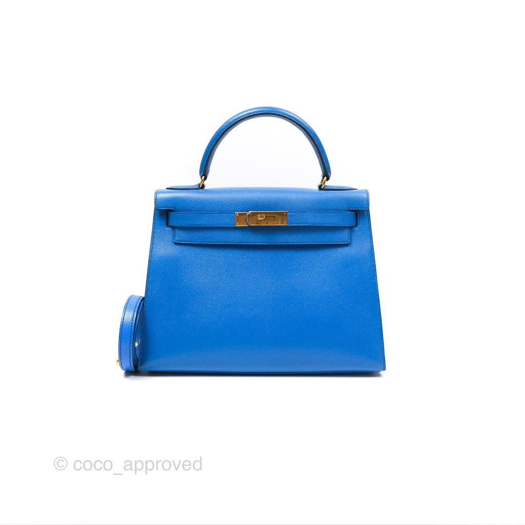 Hermès Vintage Kelly 28 Sellier Epsom Bleu France Gold Hardware