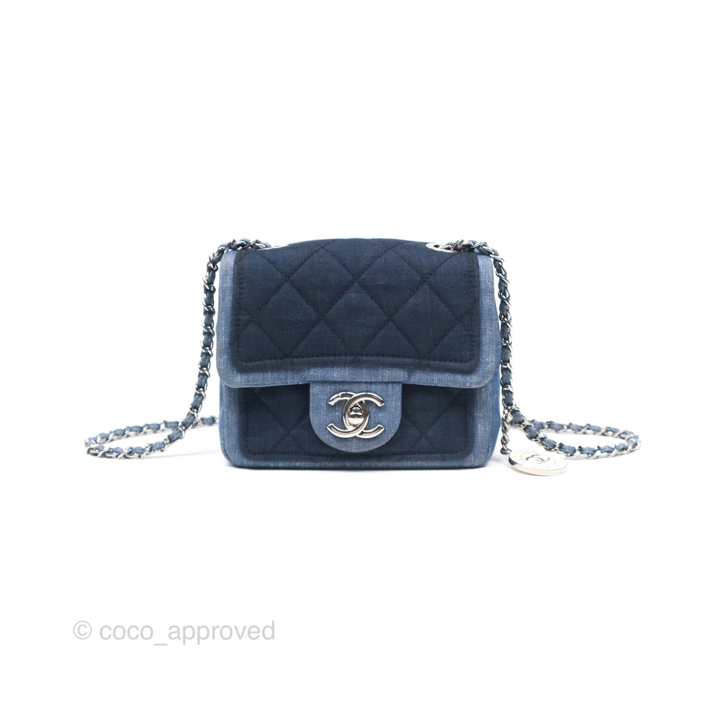 Chanel Quilted Mini Medallion Graphic Denim Blue Silver Hardware