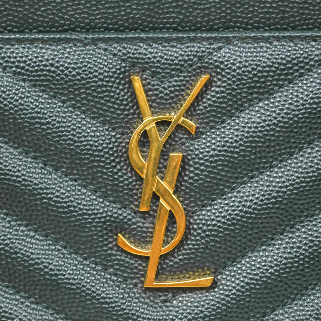 Saint Laurent Cassandre Matelasse Zipped Pouch Dark Green Gold Hardware