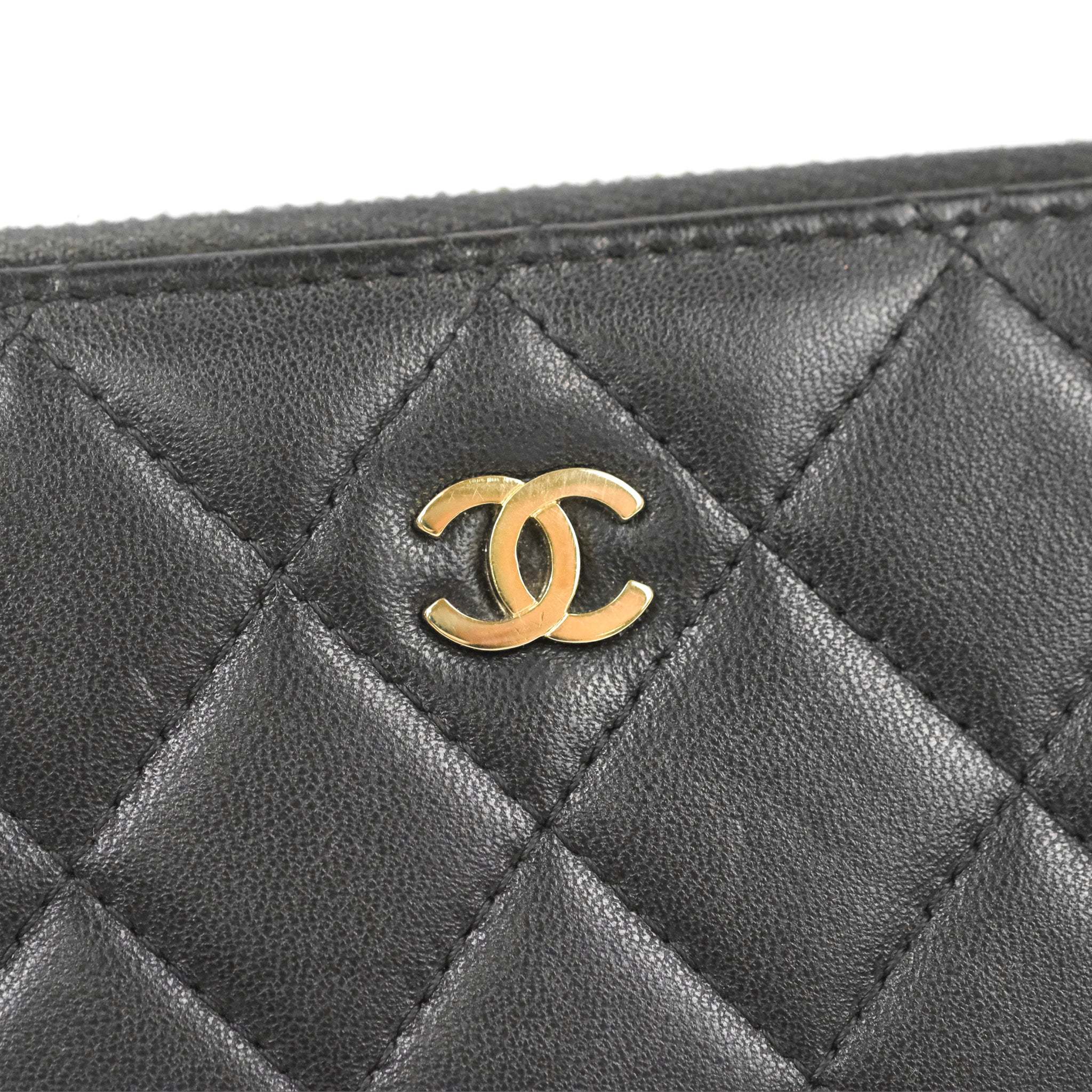 Chanel Zip Around Organiser Wallet Black Lambskin Gold Hardware