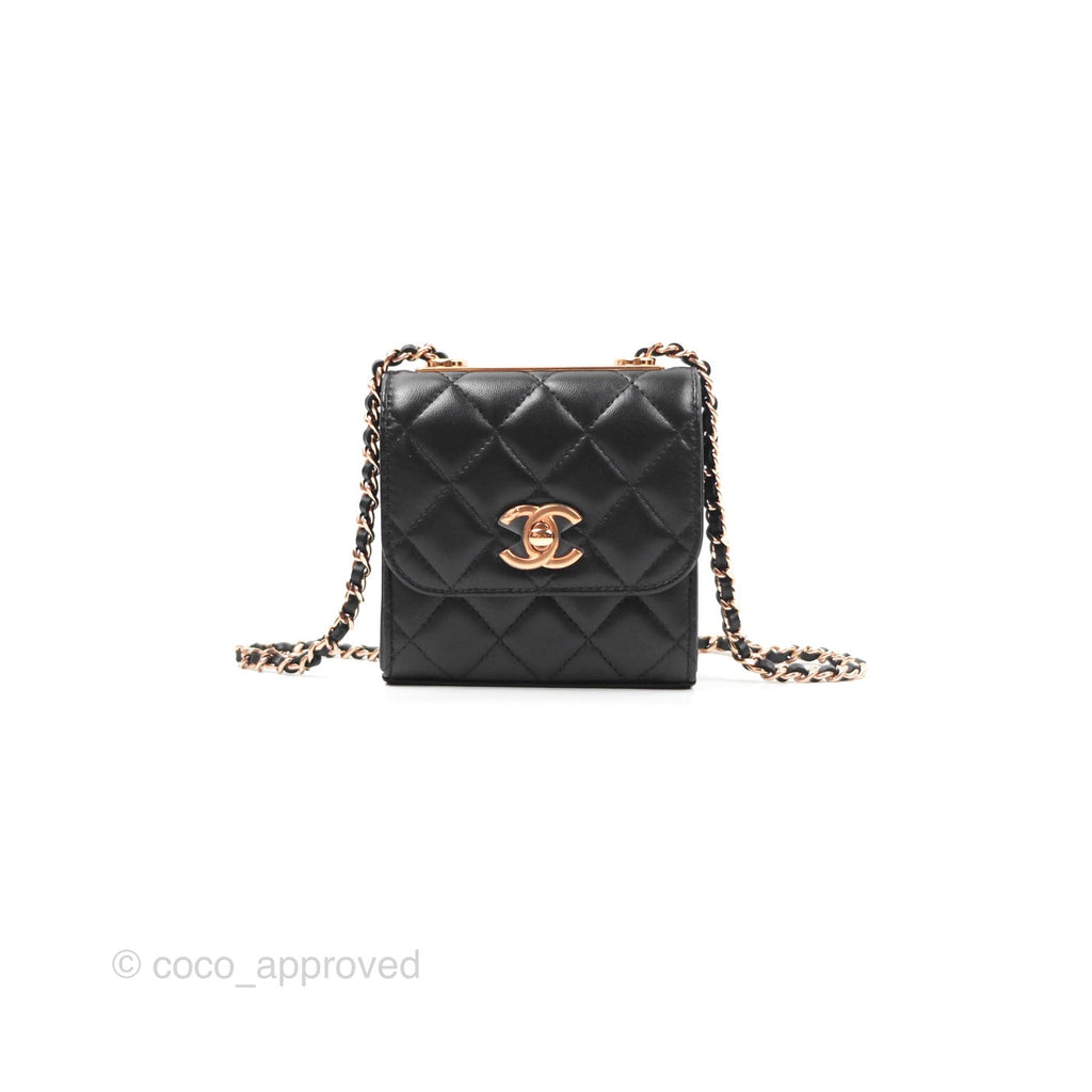 Chanel Mini Quilted Trendy CC Clutch With Chain Black Lambskin Rose Gold Hardware