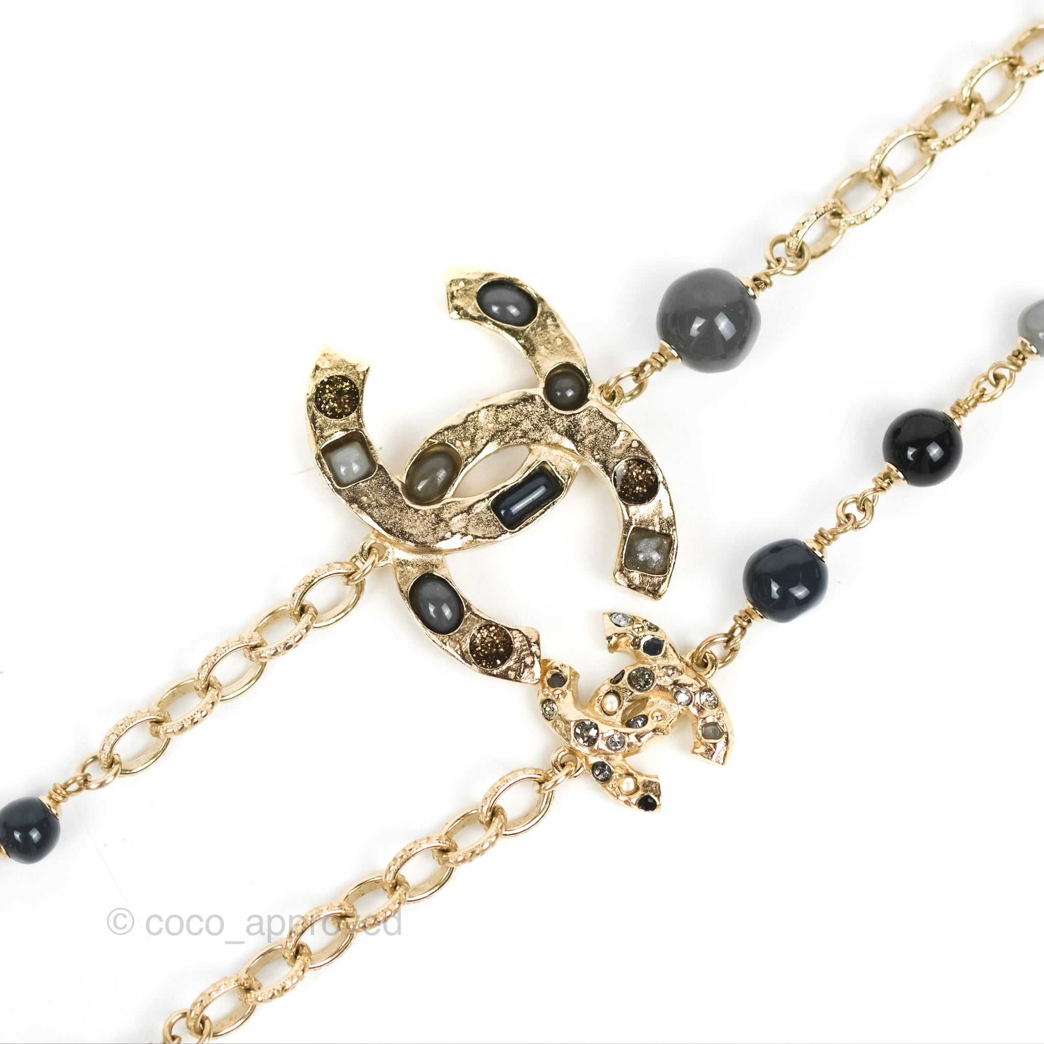 Chanel CC Pearl Gemstone Chain Long Necklace Gold Tone 16A – Coco Approved  Studio