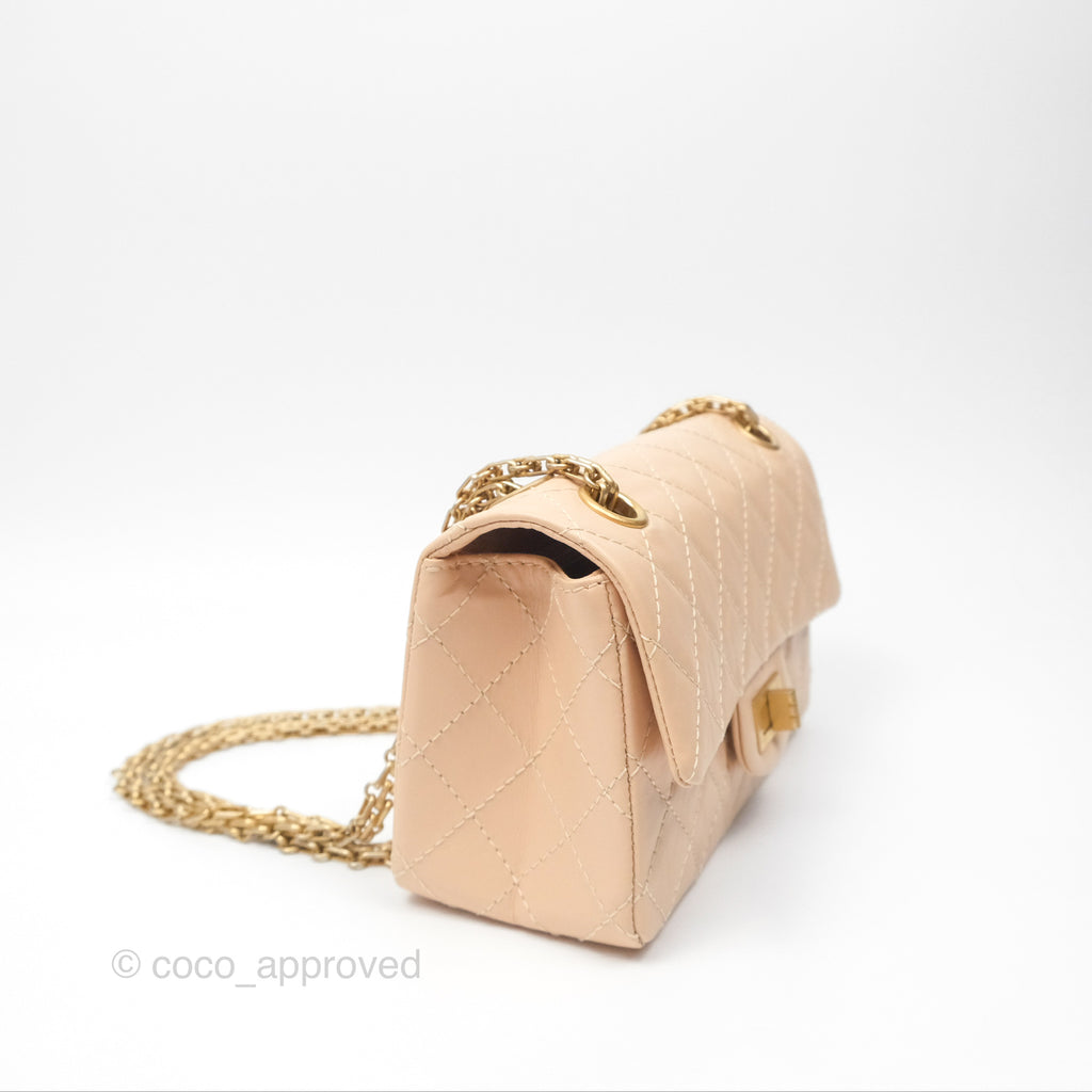 Chanel Mini Reissue 224 Beige Aged Calfskin Aged Gold Hardware