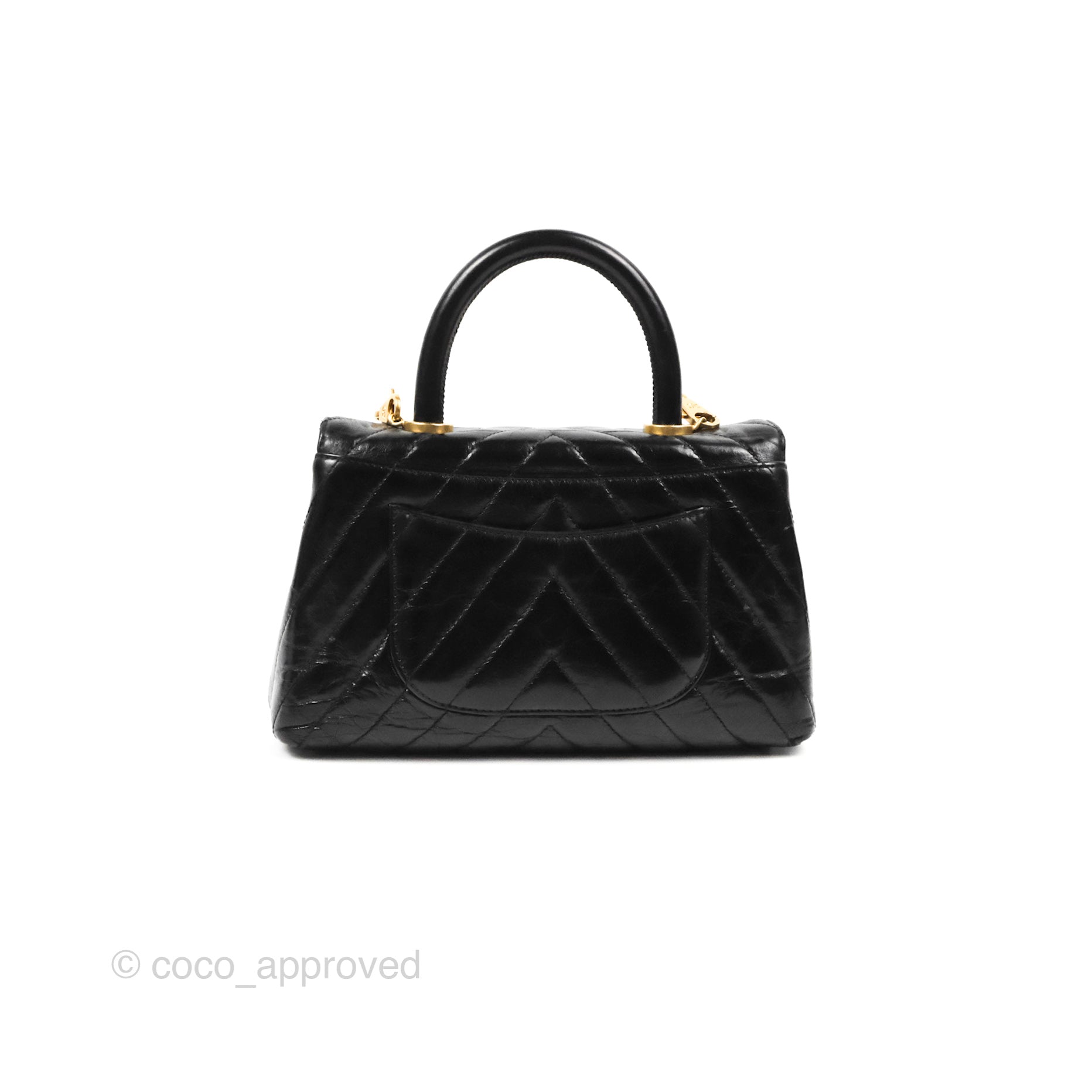 Chanel Chevron Small Coco Handle Black Shiny Aged Calfskin Aged Gold H –  Coco Approved Studio
