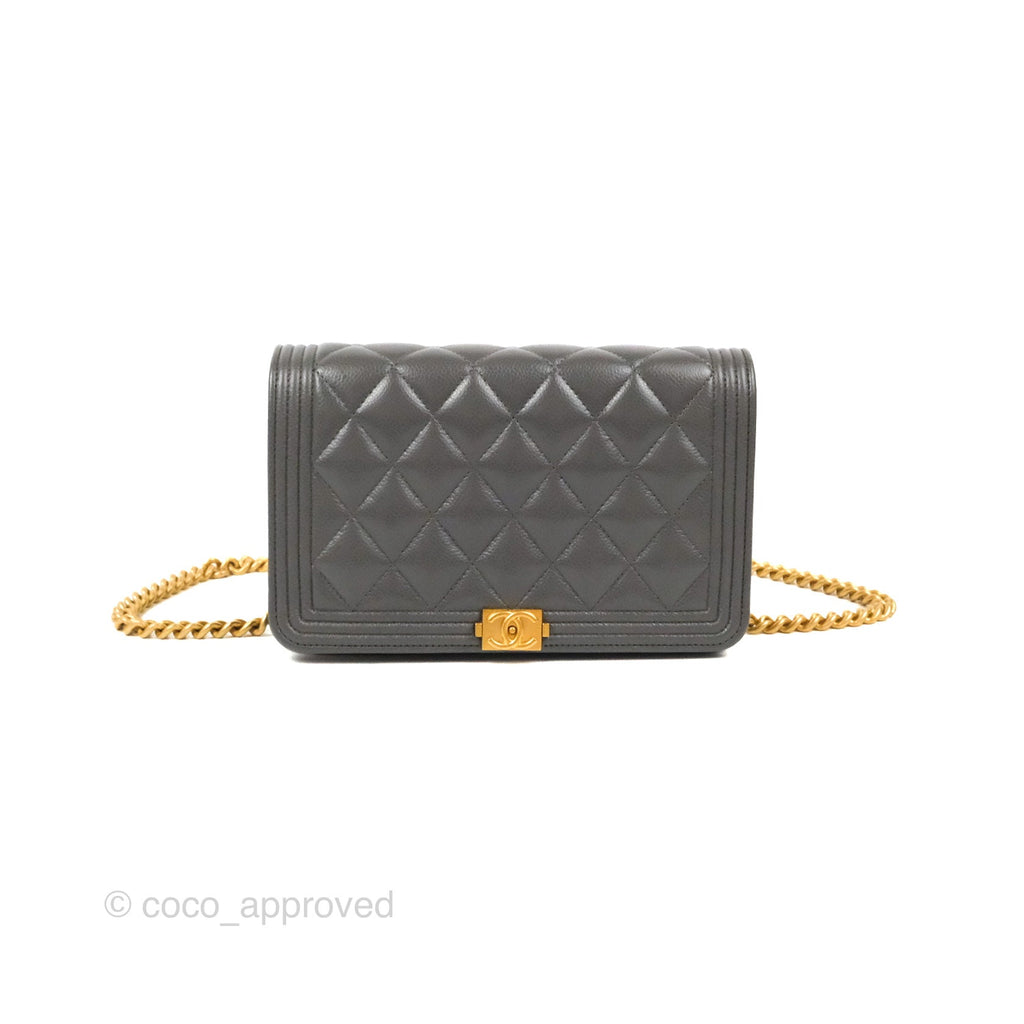 Chanel Quilted Boy Wallet on Chain WOC Dark Grey Caviar Gold Hardware