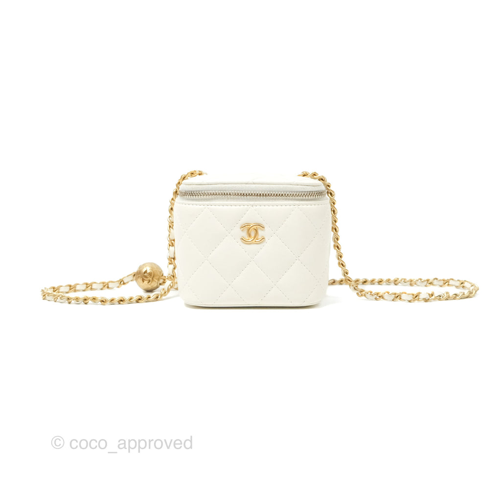 Chanel Mini Pearl Crush Vanity With Chain White Lambskin Gold Hardware