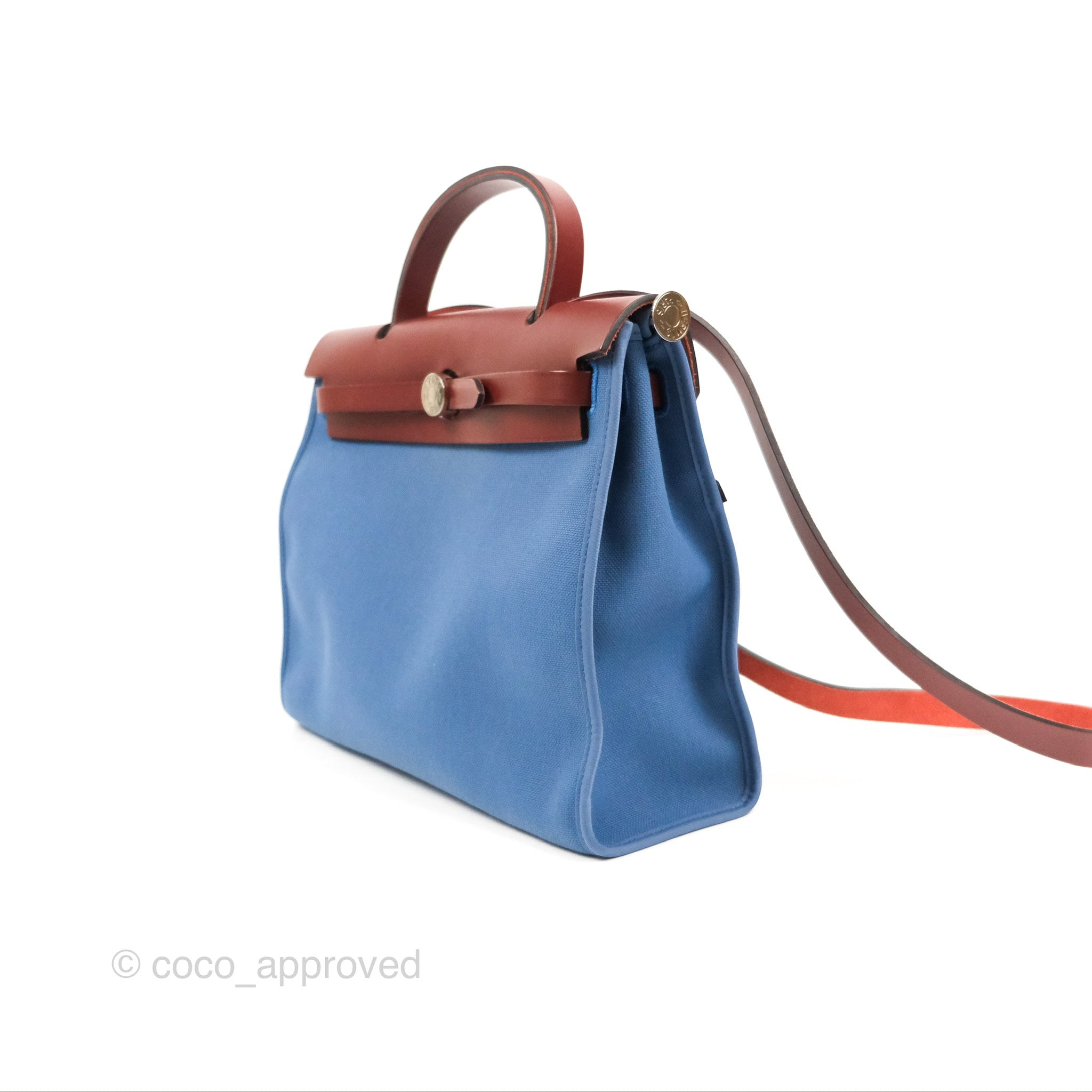 Hermès Herbag Zip 31 Rouge H/Bleu Agate Canvas Palladium Hardware