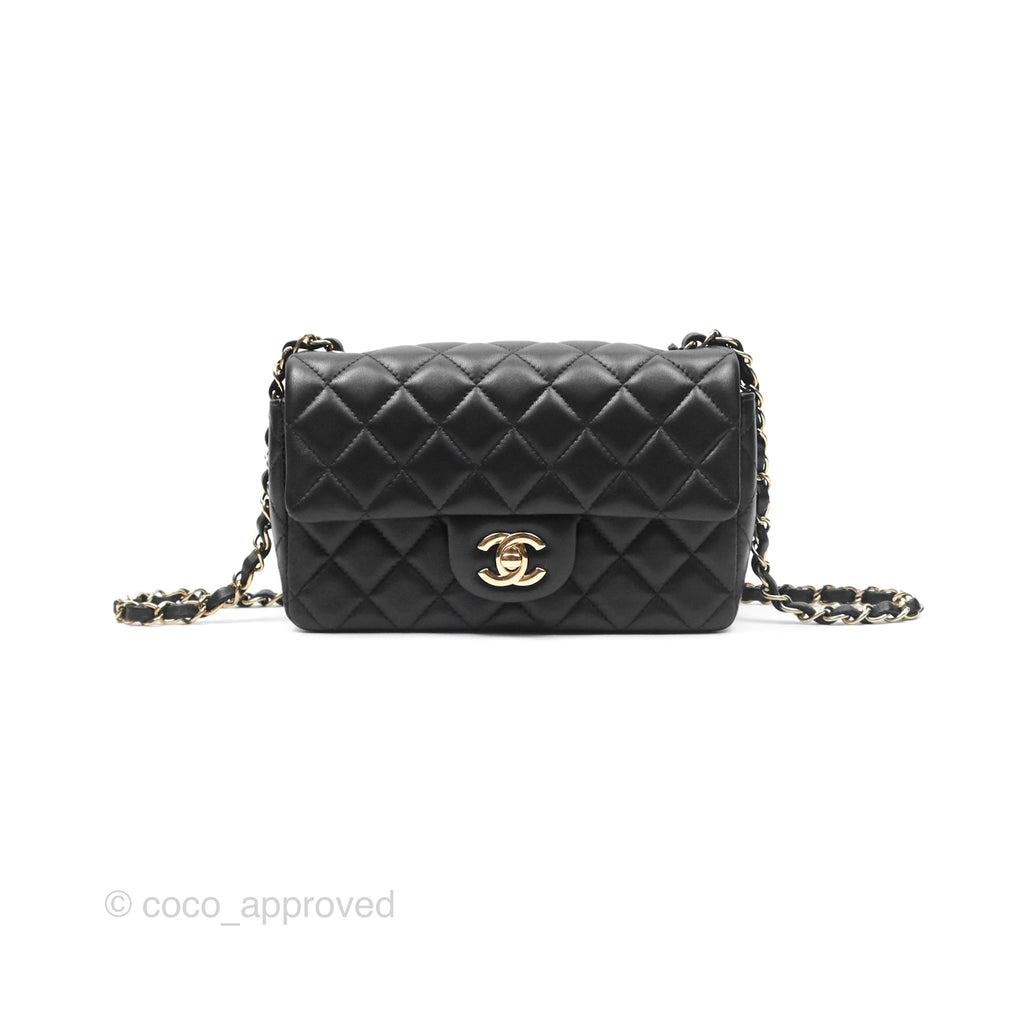 Chanel Quilted Mini Rectangular Flap Black Lambskin Gold Hardware