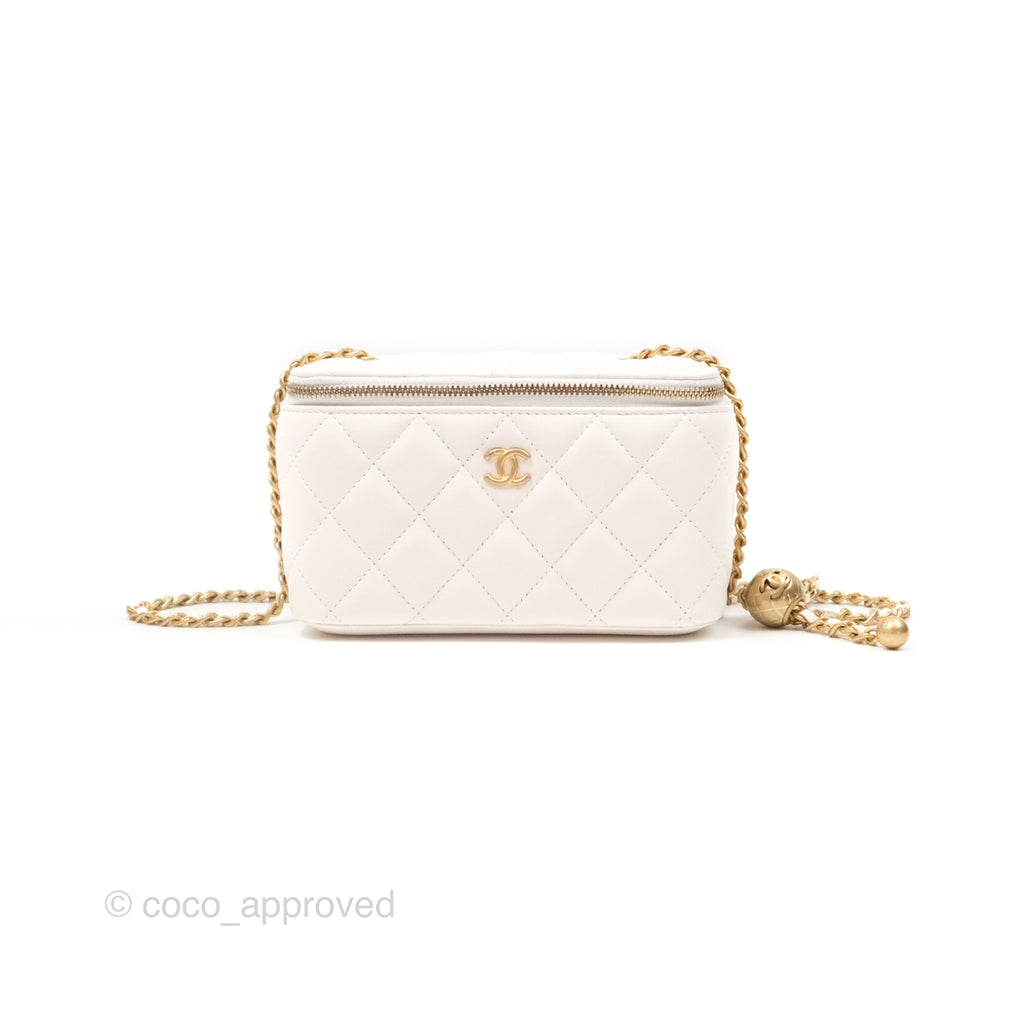 Chanel Pearl Crush Vanity With Chain White Lambskin Aged Gold Hardware