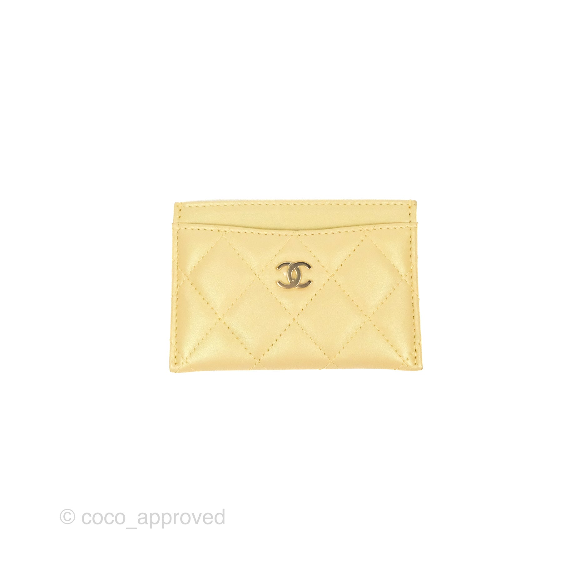 Chanel Classic Flat Card Holder Iridescent Yellow Lambskin Gold Hardware