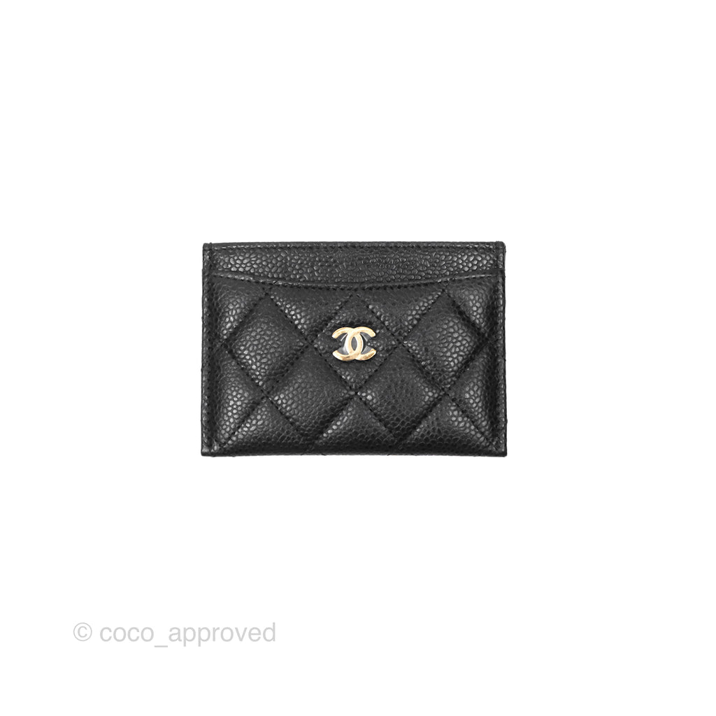 Chanel Classic Flat Card Holder Black Caviar Gold Hardware