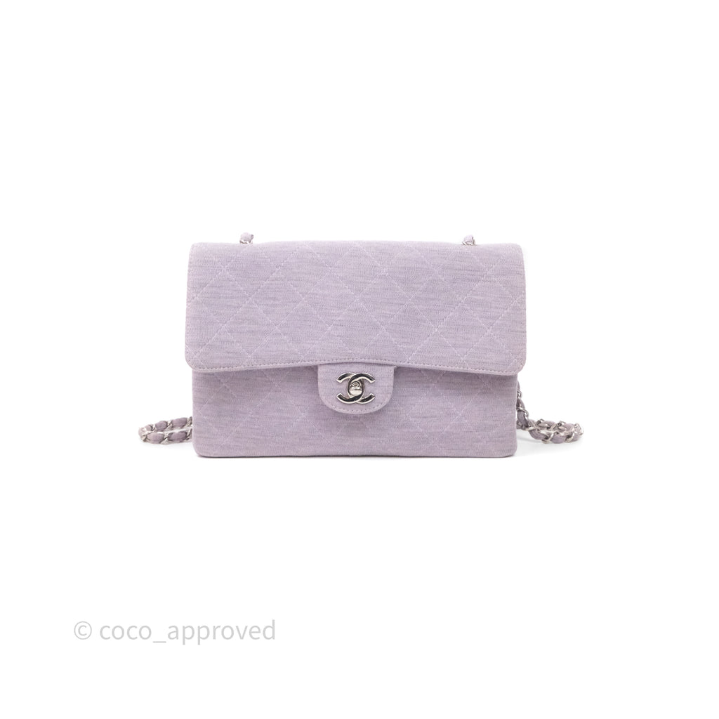 Chanel Medium Single Jersey Flap Bag Purple Silver Hardware