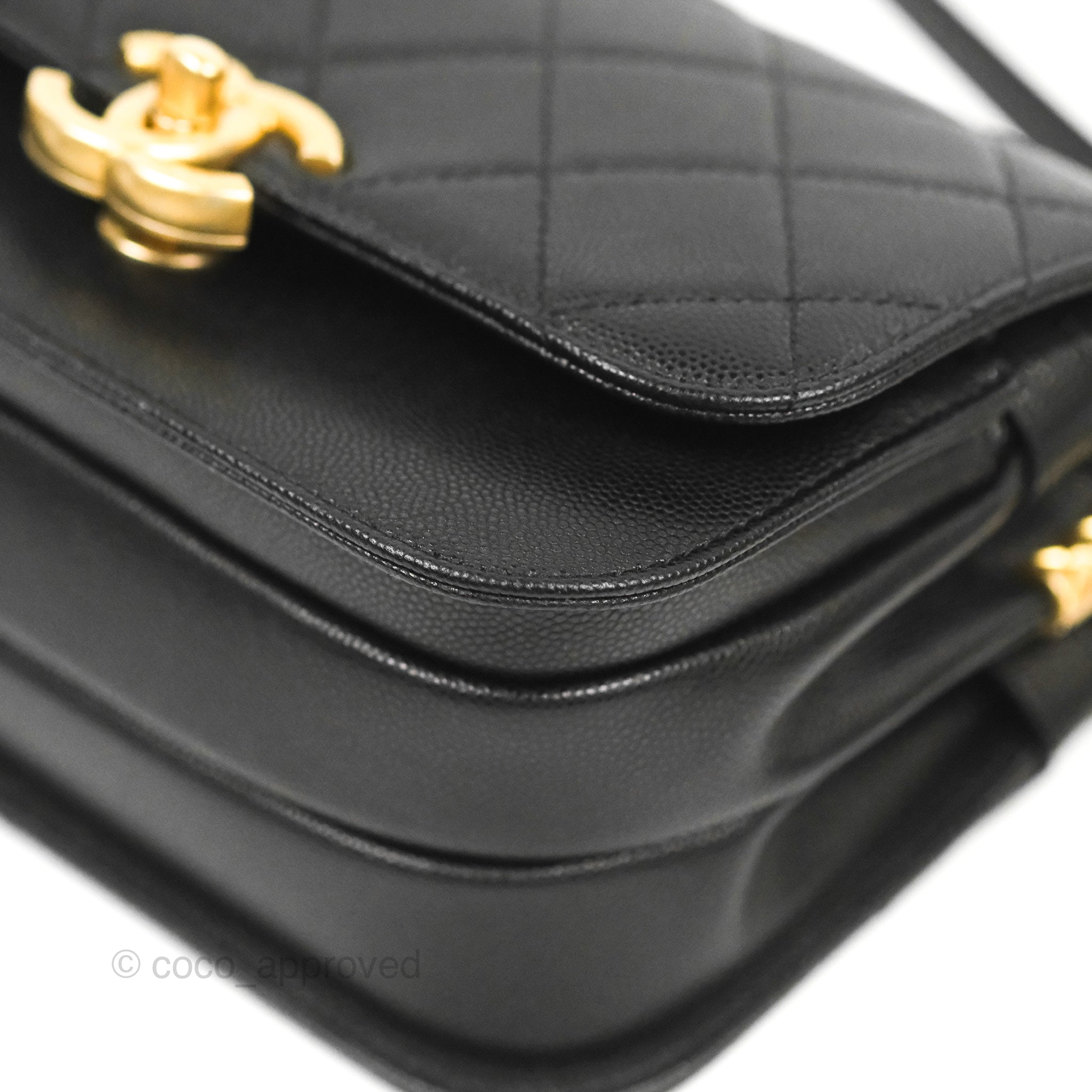 Chanel Mini Messenger Bag Black Caviar Aged Gold Hardware 21K