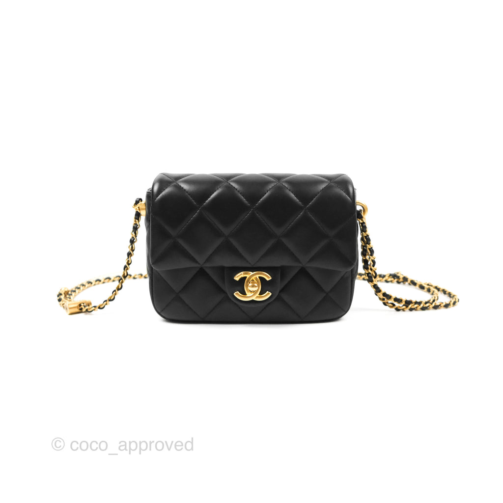 Chanel Quilted My Perfect Mini With Pearl Black Lambskin Gold Hardware