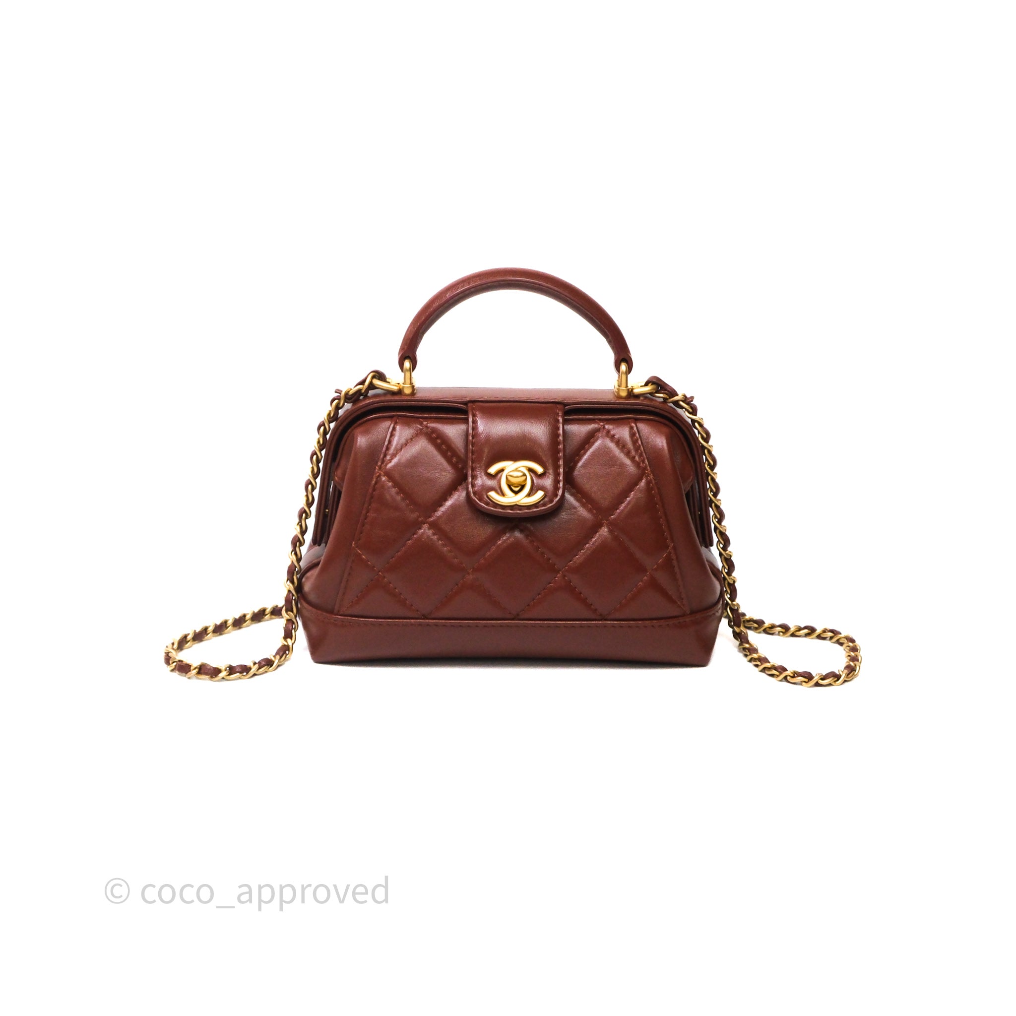Chanel Mini Cocodoc Doctor Bag Quilted Brown Shiny Lambskin Aged