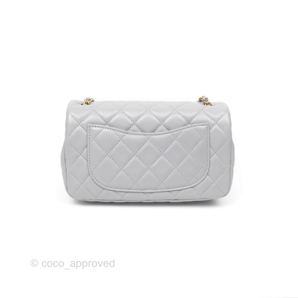 Chanel Mini Rectangular Pearl Crush Grey Lambskin Aged Gold Hardware