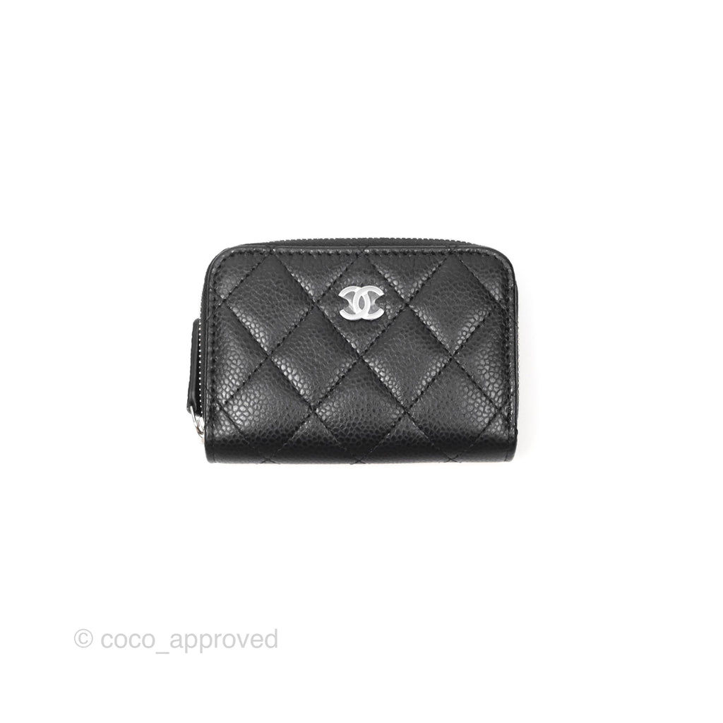 Chanel Quilted Zip Card Holder Black Caviar Silver Hardware