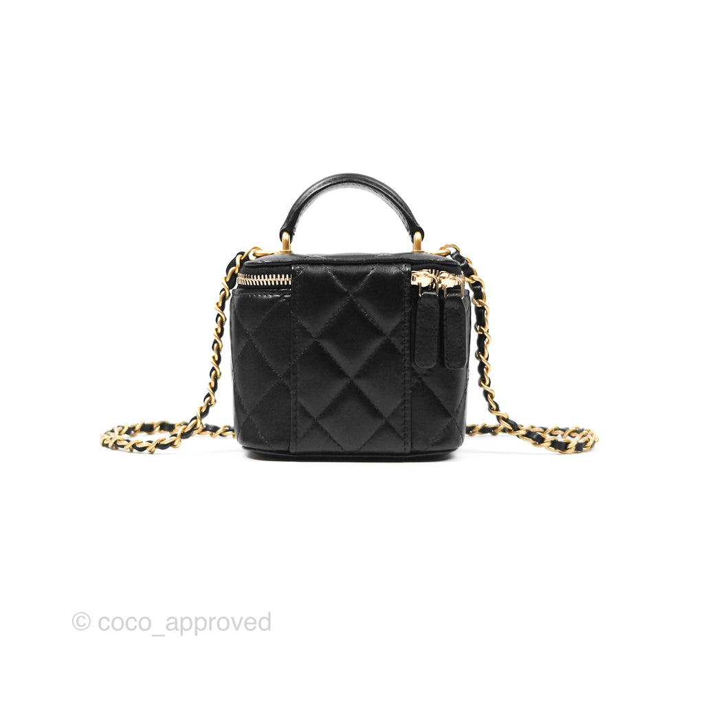 Chanel Mini Top Handle Vanity With Chain Black Lambskin Aged Gold Hardware