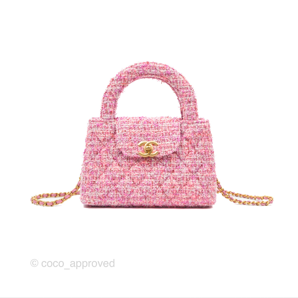 Chanel Kelly Bag Pink Tweed Aged Gold Hardware