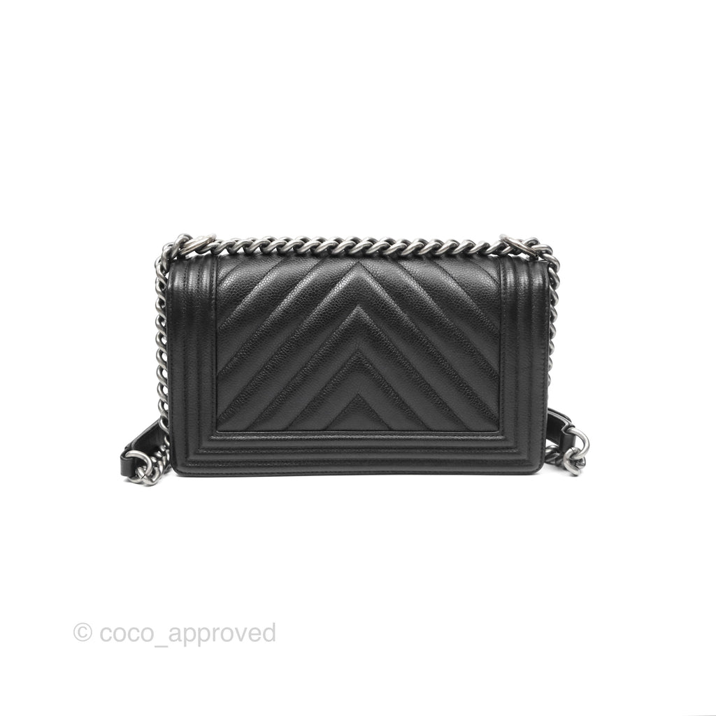 Chanel Medium Boy Chevron Black Caviar Ruthenium Hardware