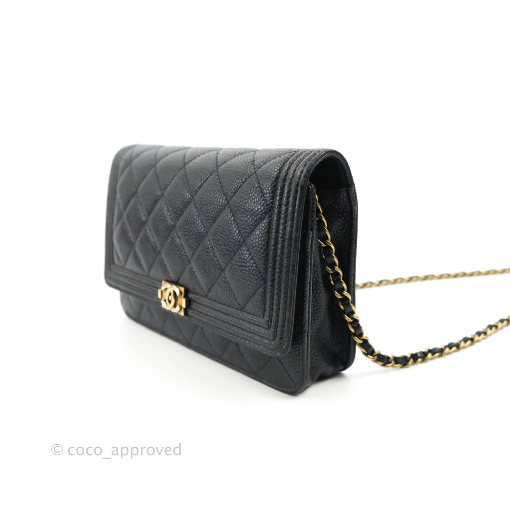 Chanel Boy Wallet on Chain WOC Dark Navy Caviar Aged Gold Hardware