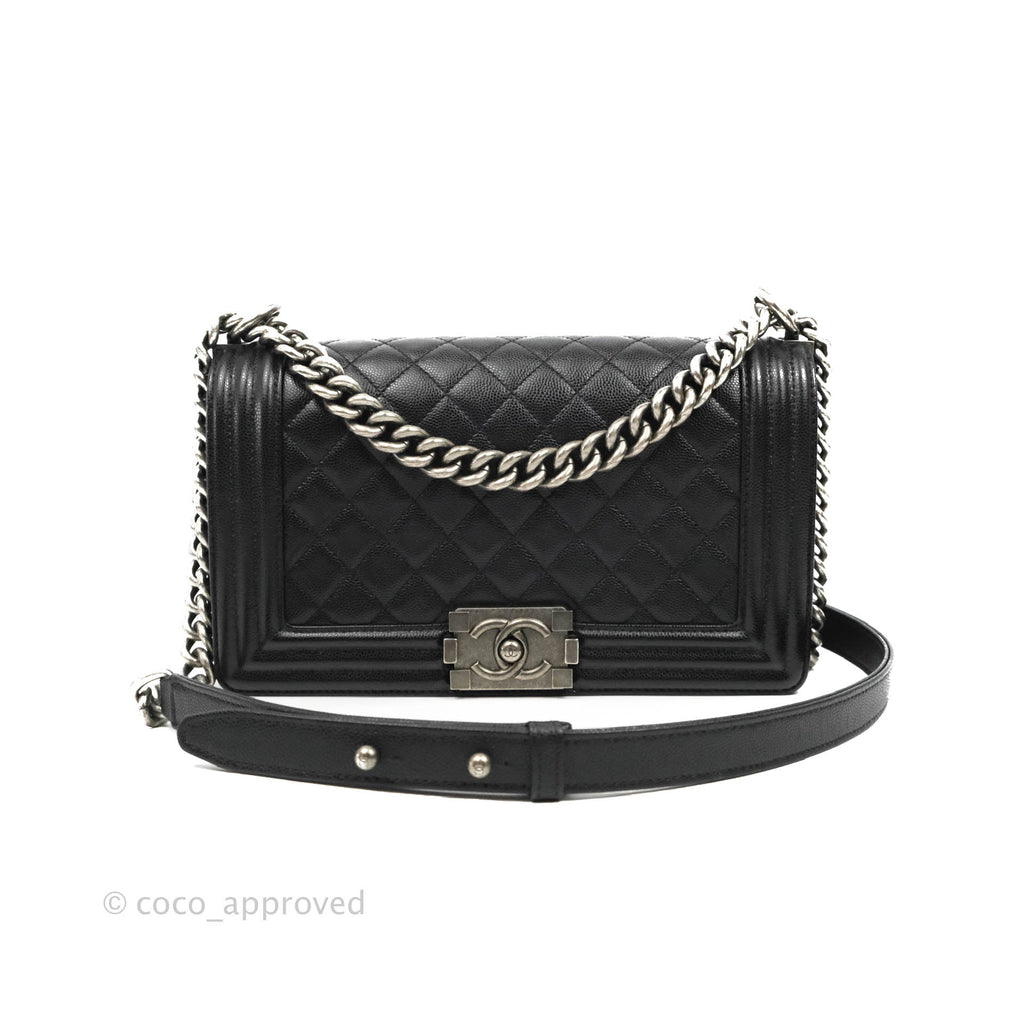 Chanel Quilted Medium Boy Black Caviar Ruthenium Hardware