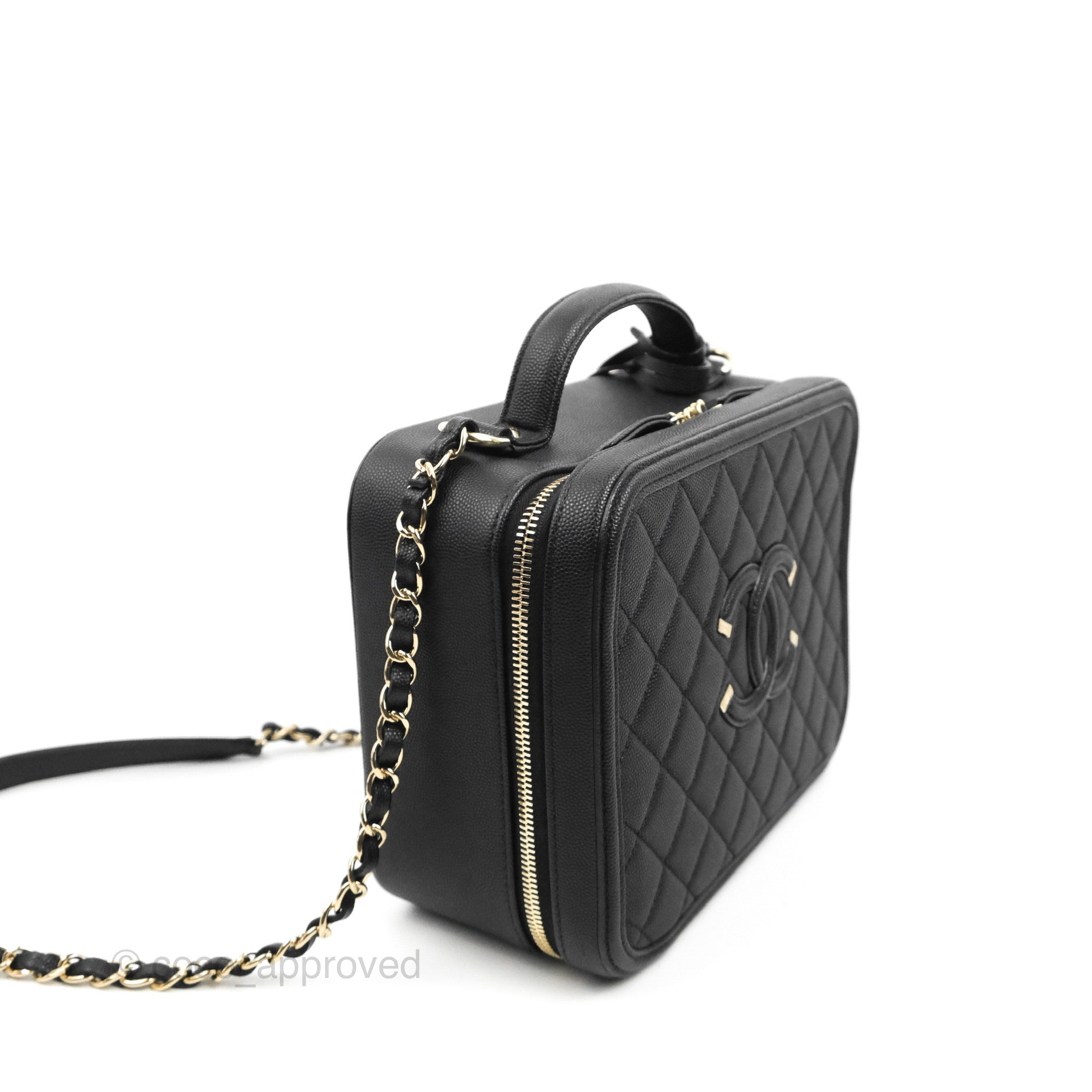 Chanel Quilted Large CC Filigree Vanity Case Black Caviar – Coco