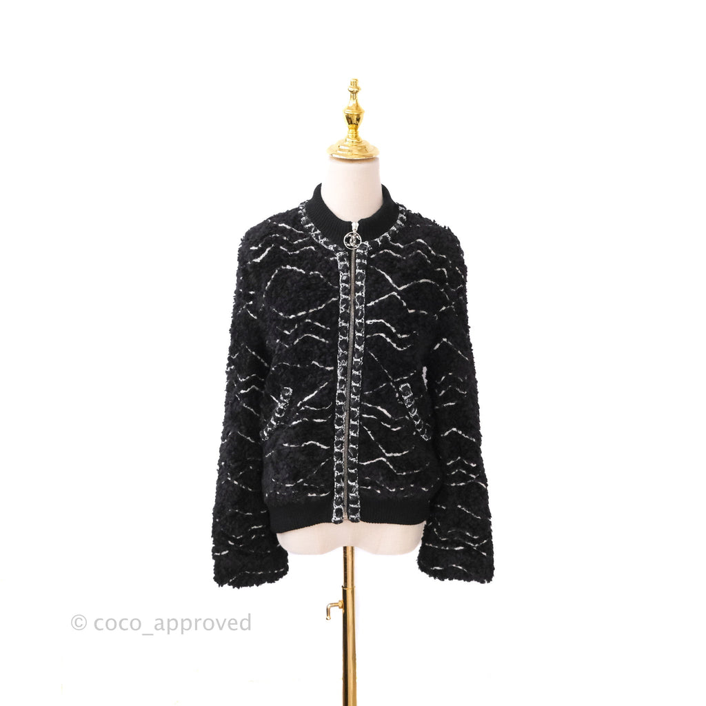 Chanel Fuzzy Alpaca Zip-Up Jacket in Black Size 34