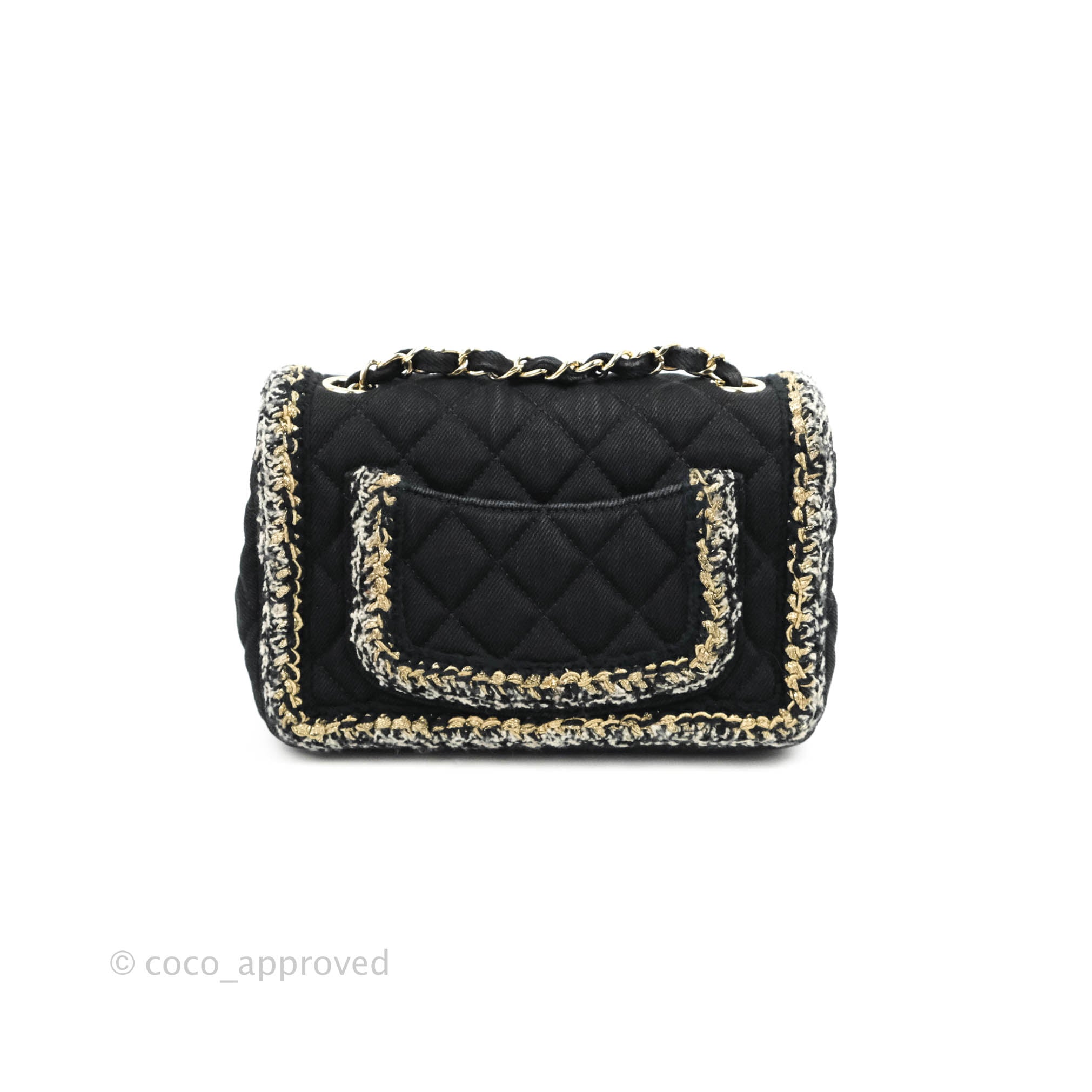 Chanel Classic Mini Rectangular Flap Bag Black Denim Braided Gold