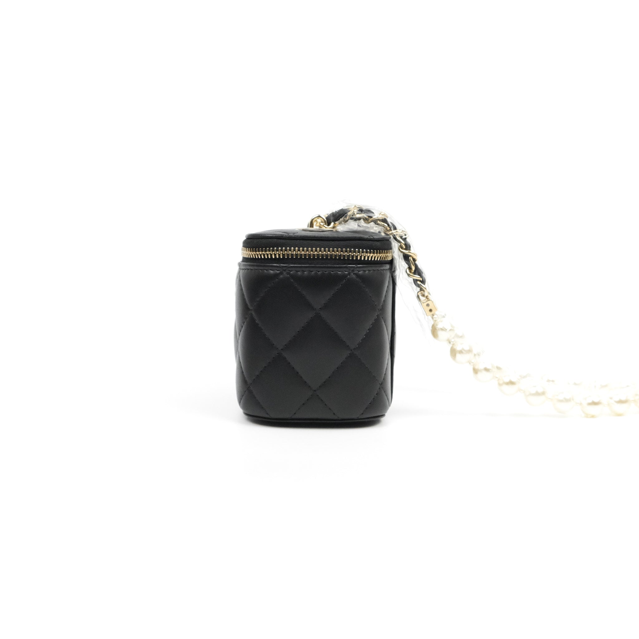 Chanel Mini Vanity With Pearl Chain Black Lambskin Gold Hardware