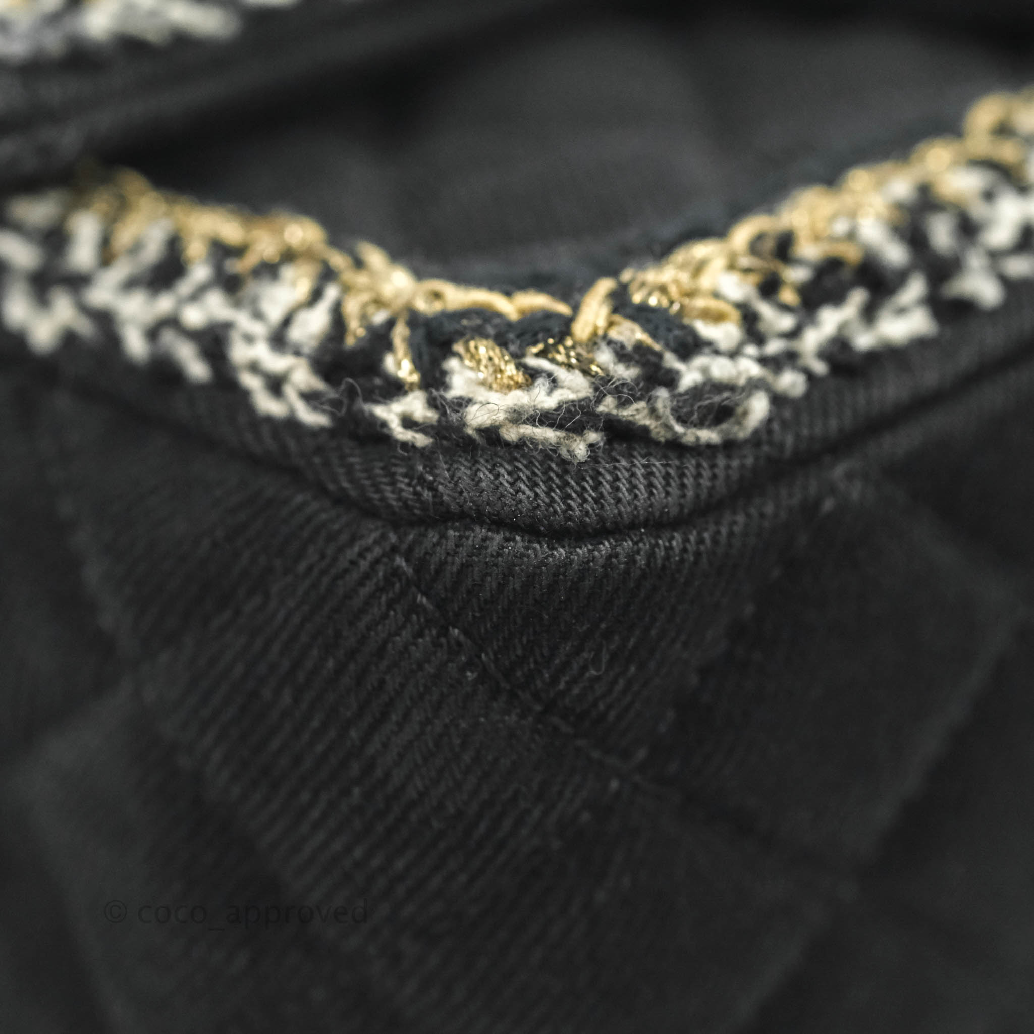 Chanel Classic Mini Rectangular Flap Bag Black Denim Braided Gold Hard –  Coco Approved Studio