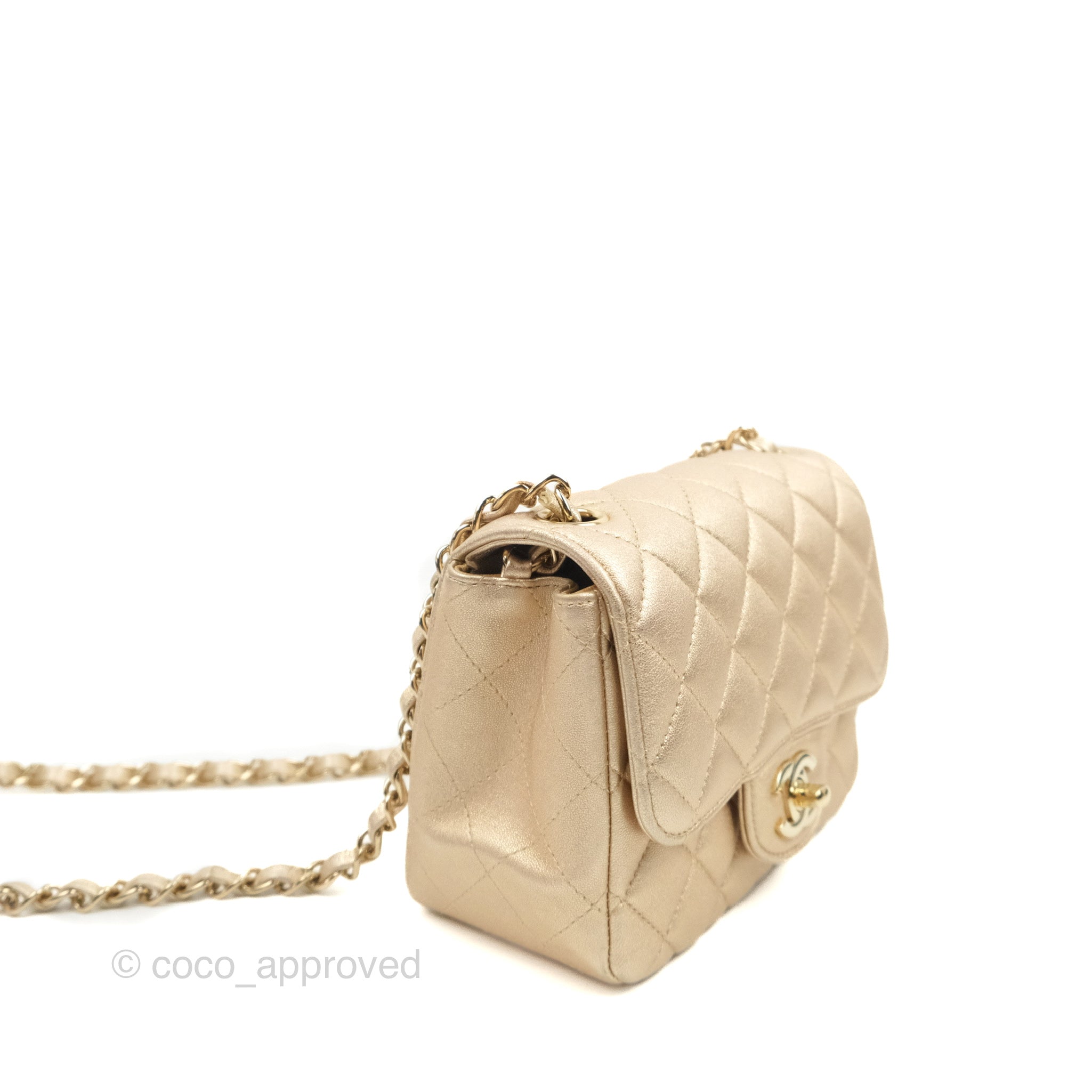 Chanel 21P Metallic Gold Lambskin Square Mini Classic Flap with Champagne  Gold Hardware 