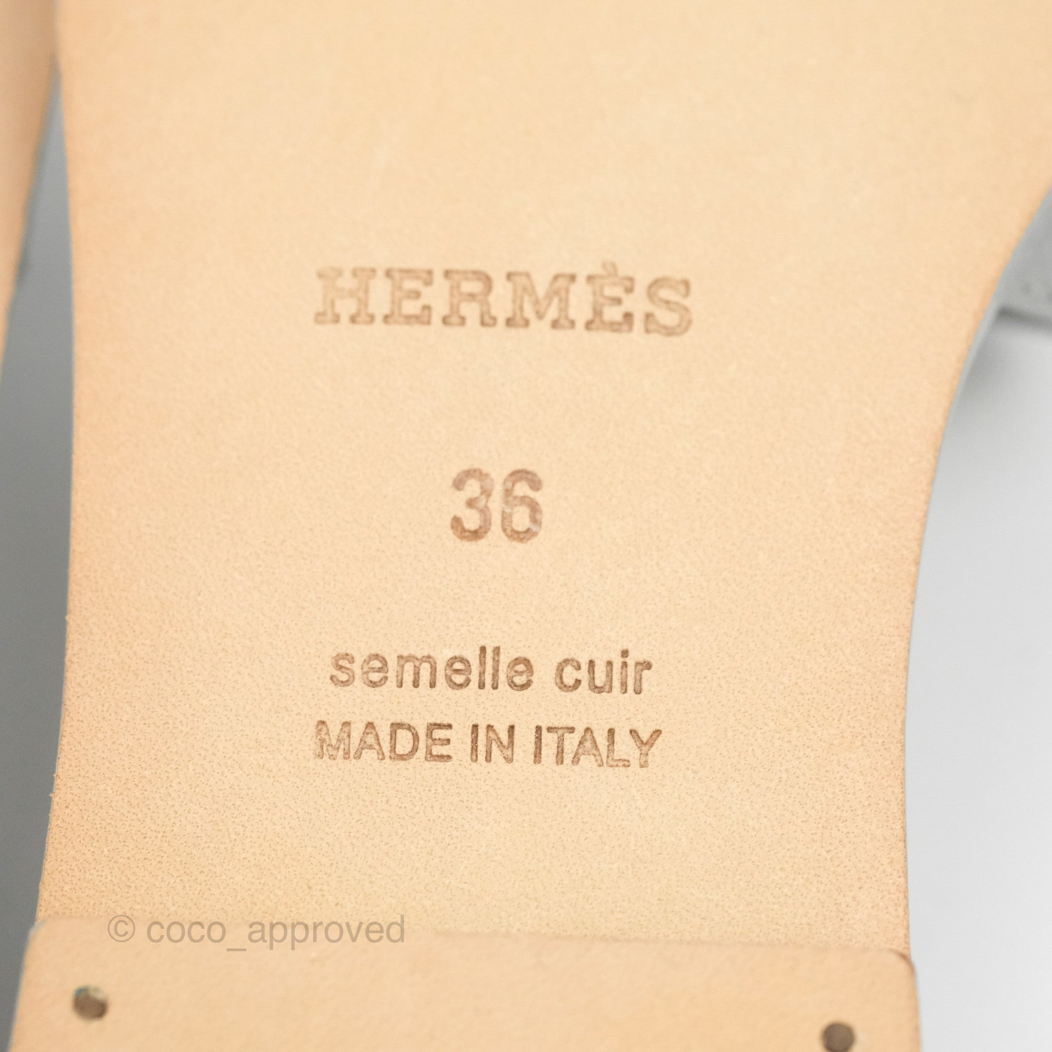 Hermès Oran Sandals Bleu Glacier Epsom Size 36