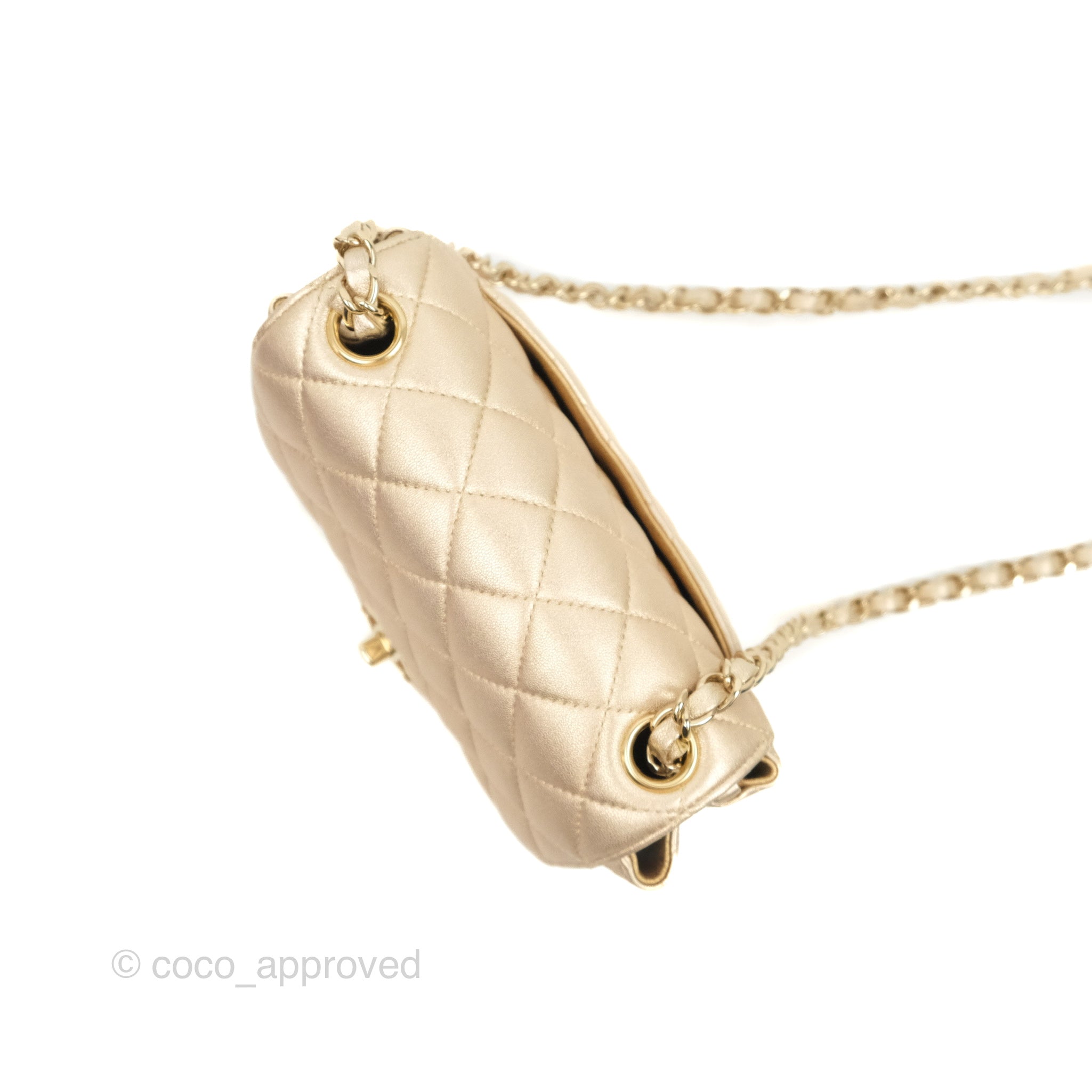 Chanel Metallic Gold Quilted Lambskin Extra Mini Chain Flap