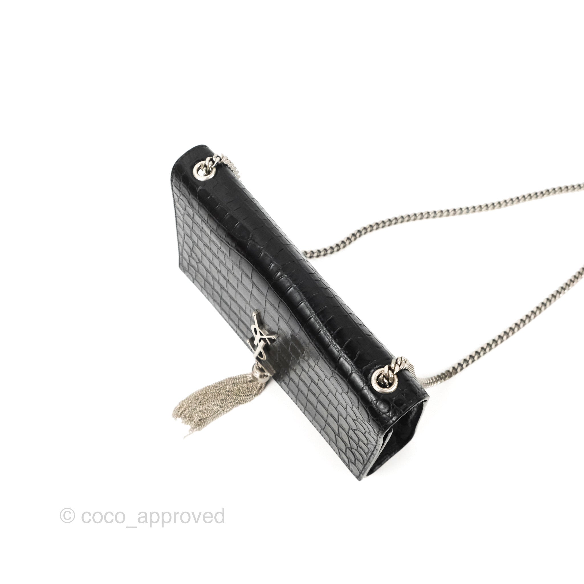 Saint Laurent Medium Kate Tassel Chain Bag Black Crocodile Embossed Ca –  Coco Approved Studio