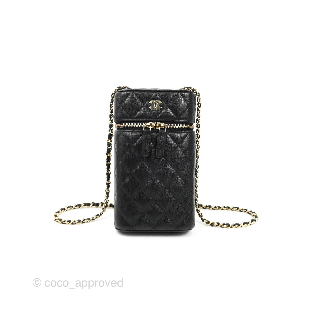 Chanel Vanity Phone Holder With Chain Black Caviar Gold Hardware