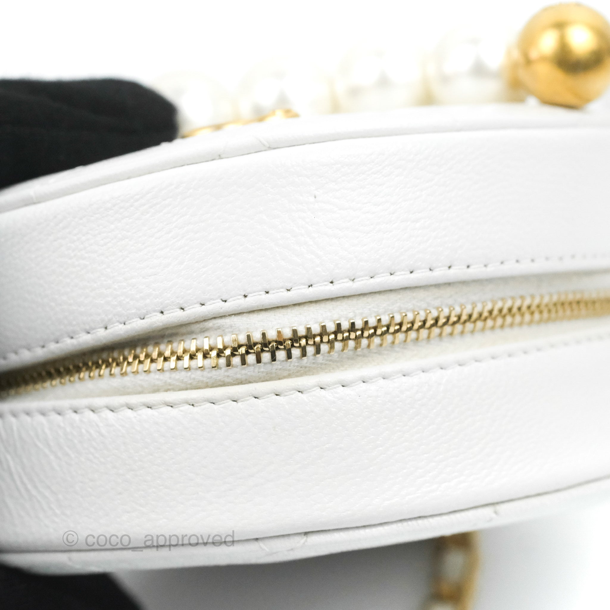 Chanel Small Quilted Melody Flap White Caviar Aged Gold Hardware