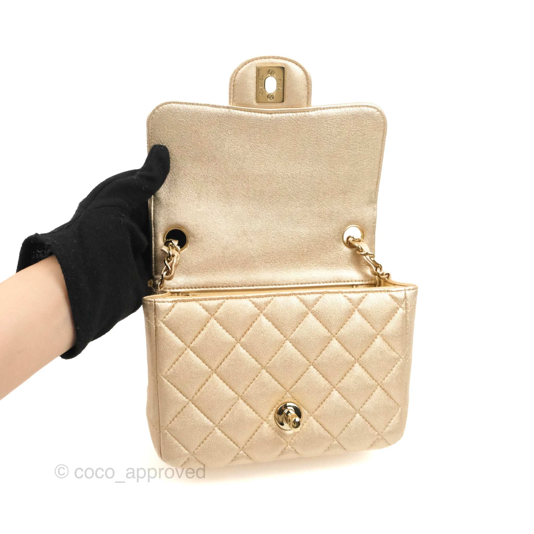Chanel Micro Mini Gold Quilted Lambskin Leather Jewelry Box