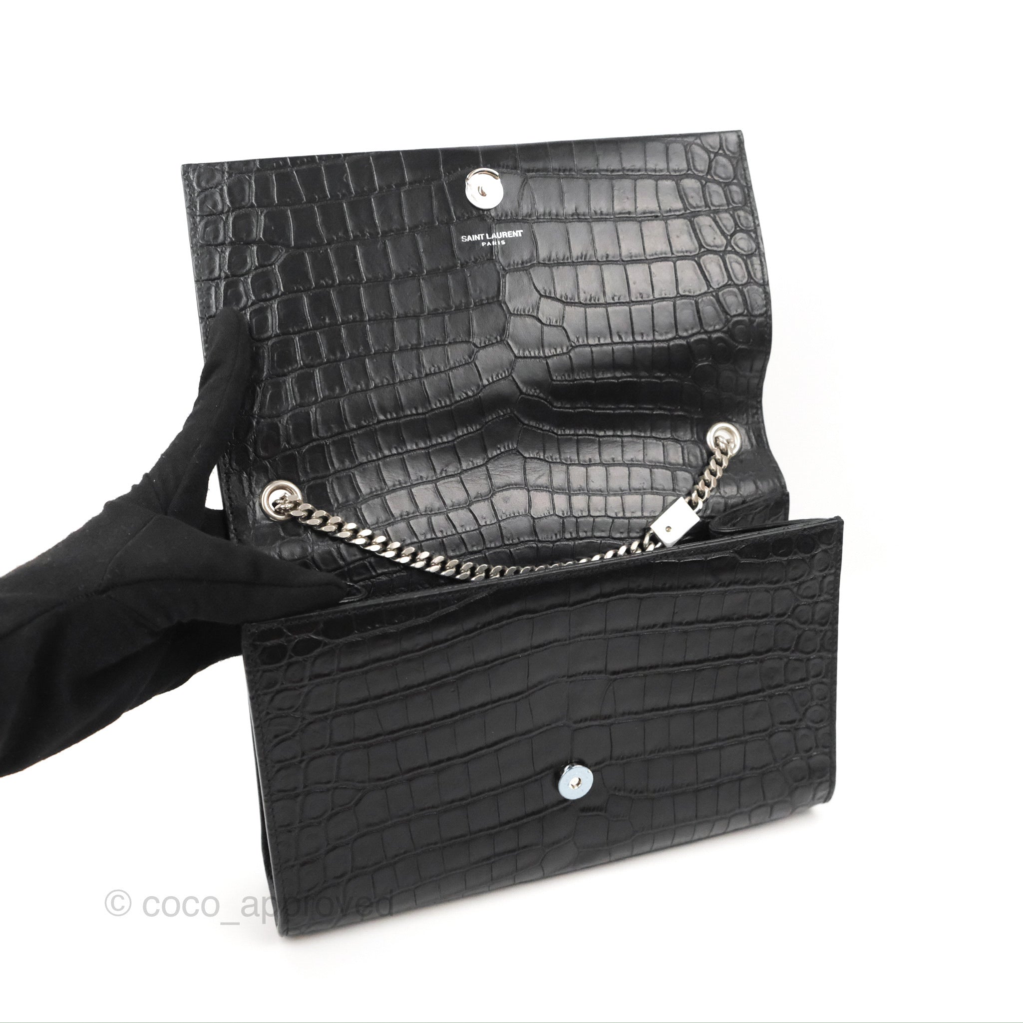 medium kate tassel in crocodile-embossed leather