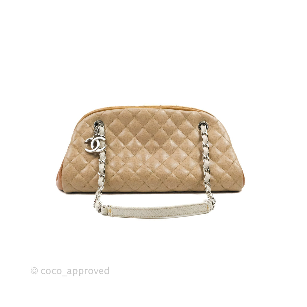 Chanel Medium Mademoiselle Bowling Beige/Brown Caviar Silver Hardware