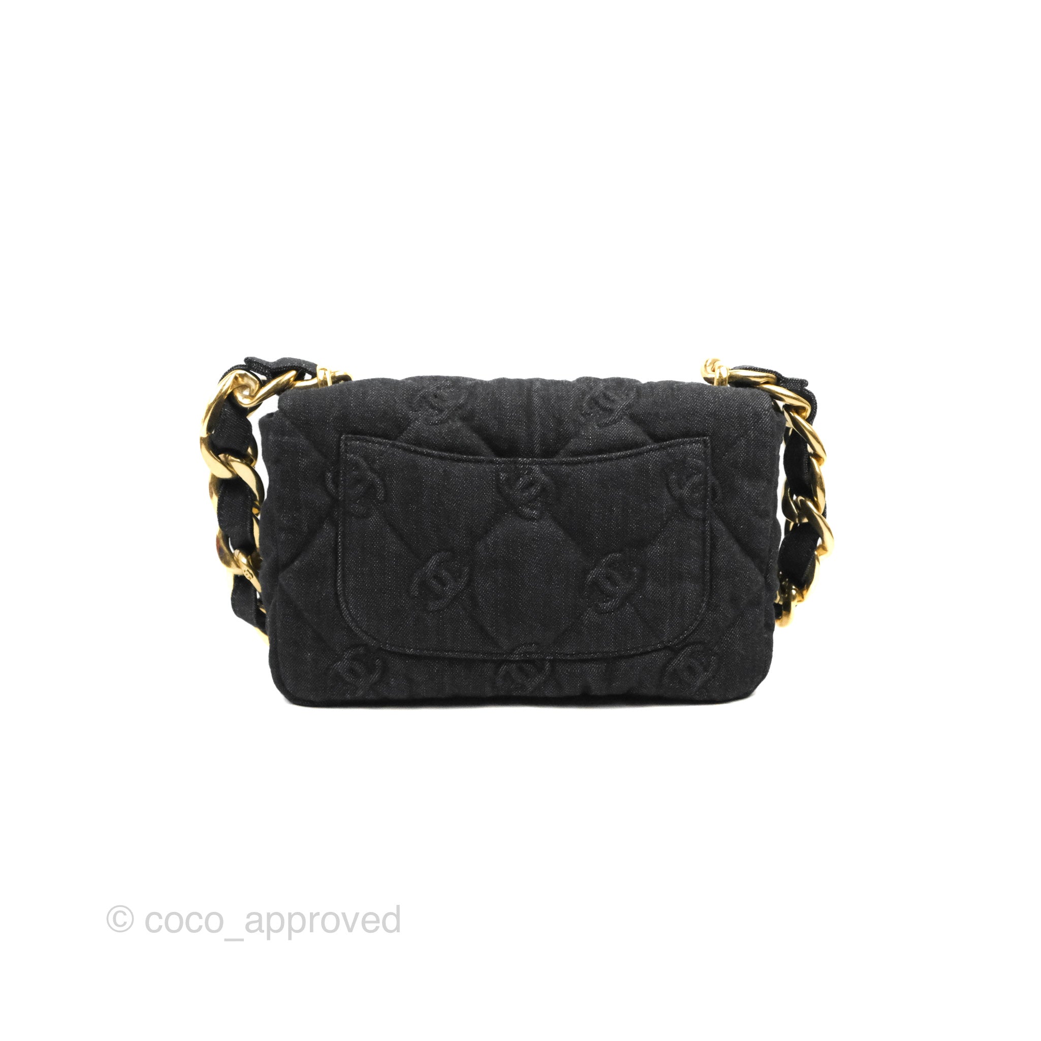 Chanel Funky Town Small CC Quilted Flap, Black Denim with Gold Hardware,  New in Box WA001