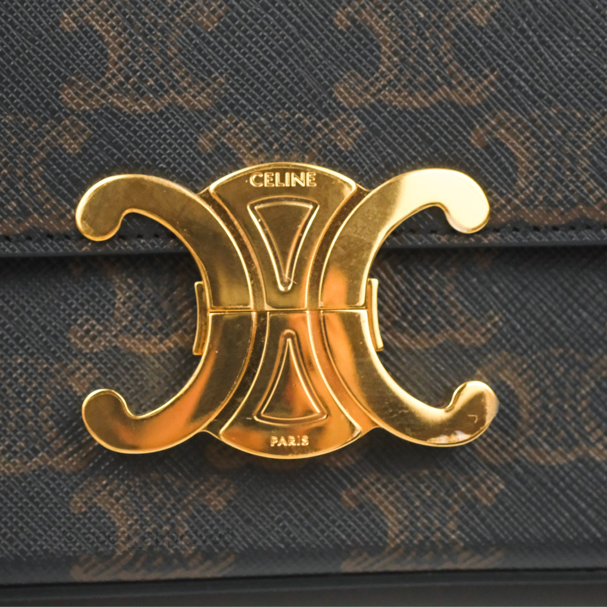 Celine Triomphe Shoulder Bag Tan Calfskin Triomphe Canvas – Coco Approved  Studio