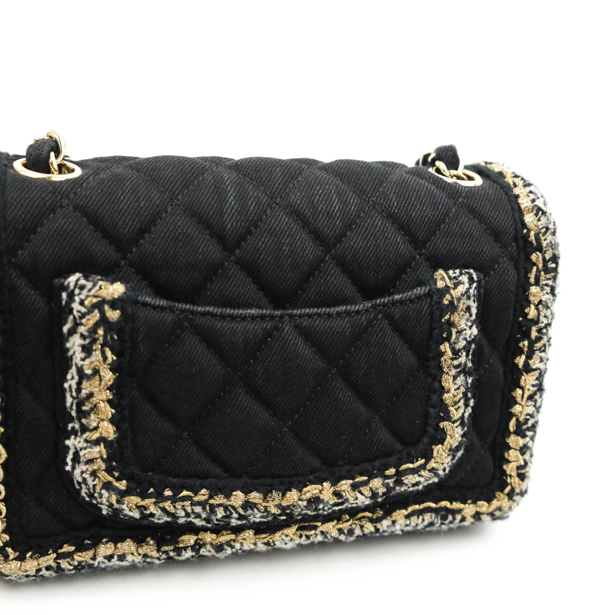 Chanel Classic Flap Bag Black Denim Braided Gold Hardware 18A