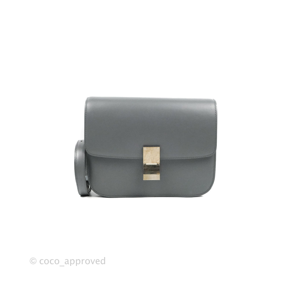 Celine Medium Classic Box Flap Grey Calfskin