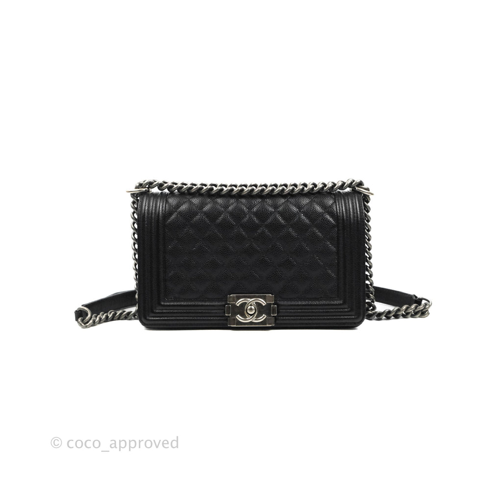 Chanel Quilted Medium Boy Black Caviar Ruthenium Hardware